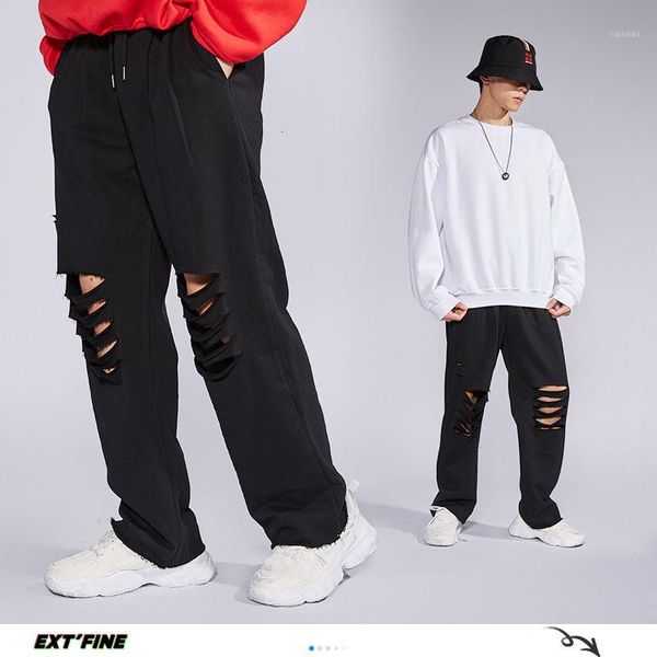 

extfination | man straight ripped hip hop casual pants mens 2020 summer street-style harajuku toursers male fashion bottoms pant1, Black