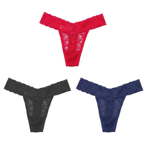

women's panties brazilian style women lace thong 3pcs transparent t-back boxers ultra-thin breathable low waist a19152, Black;pink