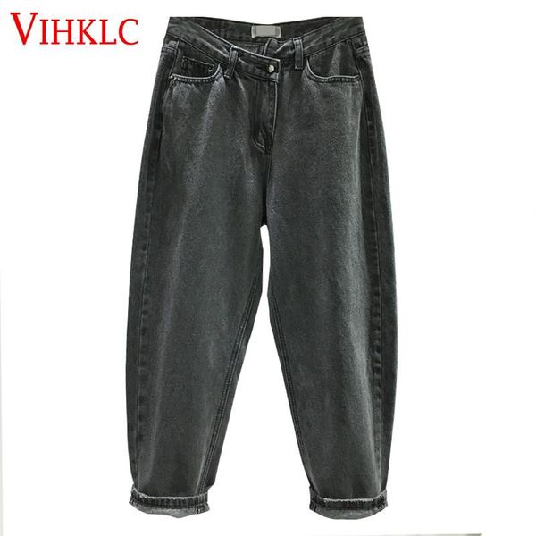 

irregular denim trousers pants spring autumn women wide leg pants chic middle waist bf nine points 2021 new loose x271, Blue