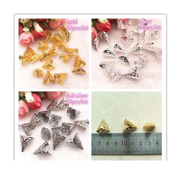 

50pcs/lot 15x17mm vintage filigree metal horn hollow flower spacer beads end caps pendant diy charms connectors qylffg
