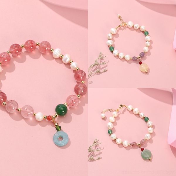 

ide5n korean baroque strawberry pearl fashion baroque string crystal woman korean hand braceletstrawberry braceletpearl fashion hand string, Golden;silver