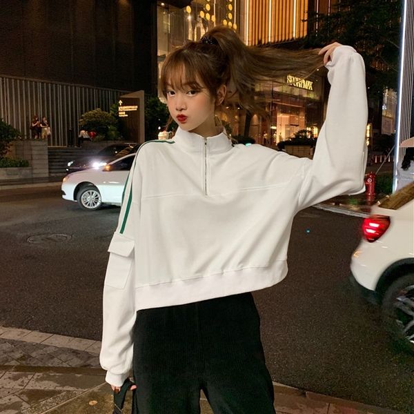 

9tgwj pullover style loose stand long pullover collar zipper patched pulloversweater sleeve korean thin sweater h75m0, Black