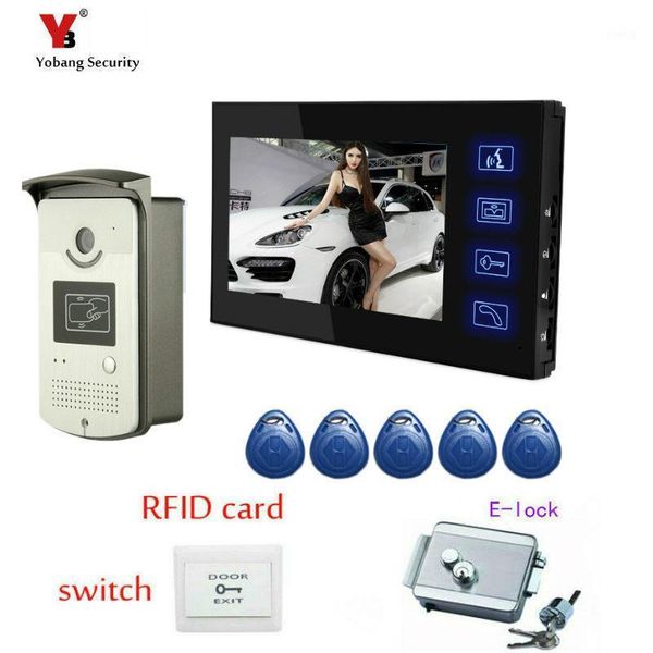 

video door phones 7" phone intercom system 1 monitors + rfid access night vision doorbell camera+electric lock1
