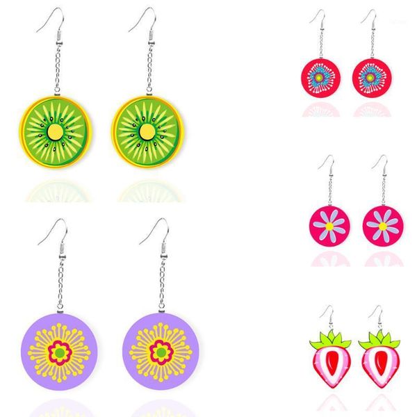 

korean temperament lovely earrings fruit flower strawberry kiwi long earrings wholesale for women1, Golden;silver