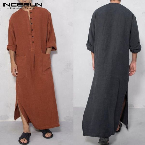 

incerun vintage men islamic arabic jubba thobe long sleeve solid pockets robes men saudi arabia abaya dress muslim kaftan 20201, Red