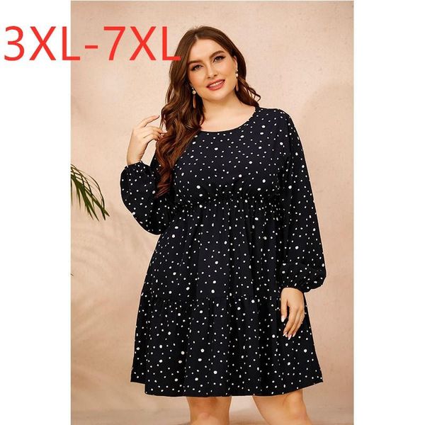 

casual dresses ladies autumn winter plus size midi dress for women large long sleeve loose floral print ruffle 4xl 5xl 6xl 7xl, Black;gray