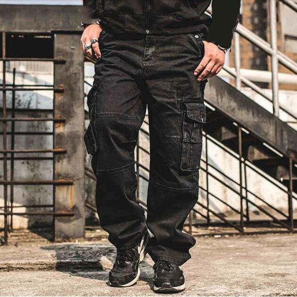 

men's baggy hip hop cargo jeans pants loose tactical denim trousers with multi pockets skateboard jeans plus size 42 44 46, Blue