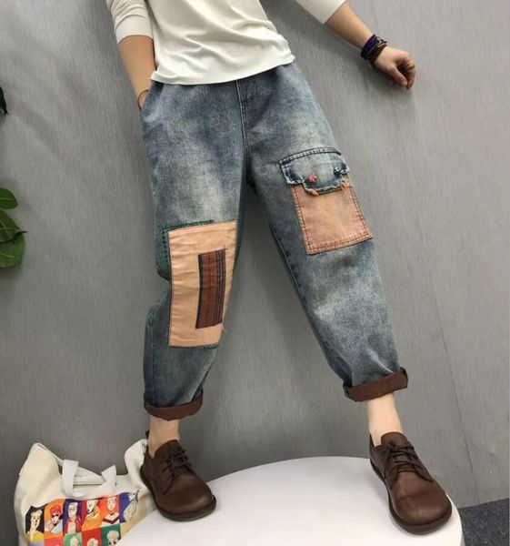 

2021 spring for bleached breech breeches from the vintage shredded ladies denim casual women's slacks elastic cross-pants p2279 n7fh, Black;white