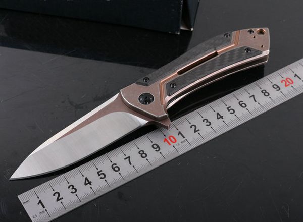 1 adet Yüksek End 0801CF Flipper Katlanır Bıçak M390 Saten Blade TC4 Titanyum Alaşım + Karbon Fiber Kolu Rulman Sistemi EDC Bıçaklar