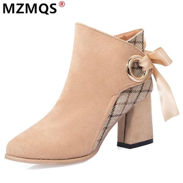 

boots 2021 fashion spring autumn platform ankle women thick heel ladies worker black plus size 35-42