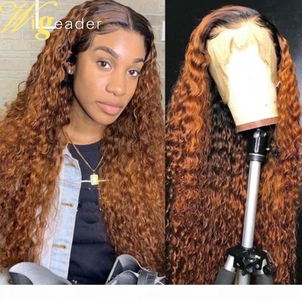 

wigleader ombre peruvian remy human hair lace front wigs preplucked 1b 30 ombre curly 180% density lace frontal wigs remy hair, Black