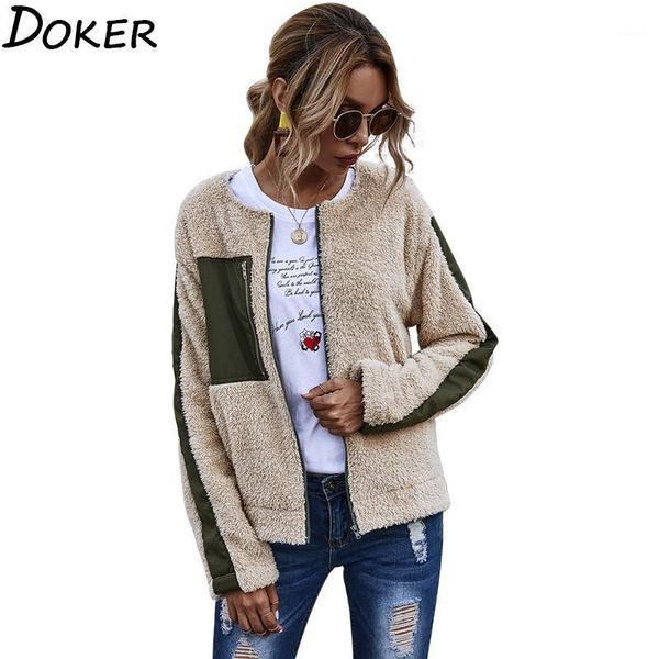 

faux fur coat women 2020 autumn winter fluffy warm soft zipper fur casual jacket female plush overcoat casual teddy outwear1, Black