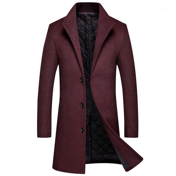 

autumn winter woolen coat men overcoat mid long button jacket thick warm trench coat windbreaker men clothes1, Black