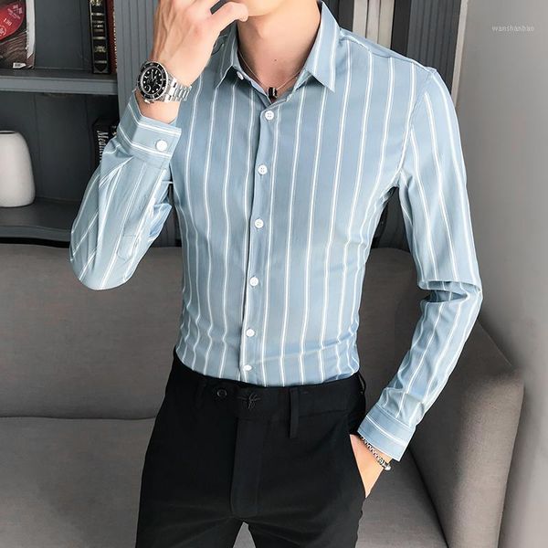 

men long sleeve shirt 2020 autumn new striped shirt men's long sleeve casual owner wind casual shirts full1, White;black