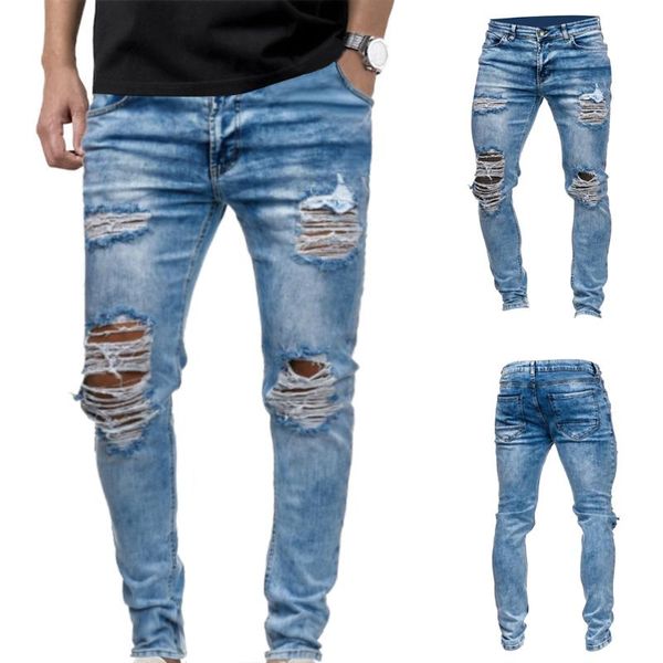

mens ripped jeans for men casual blue skinny slim fit denim pants biker hip hop jeans hole denim pants streetwear new 2020