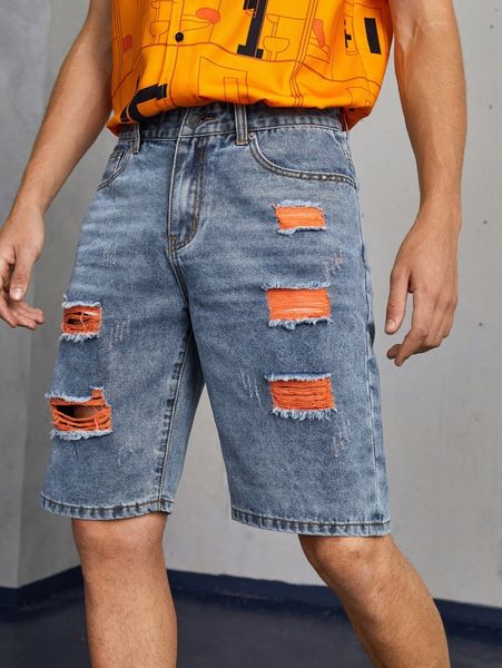 

men washed ripped denim shorts u6ya#, Blue