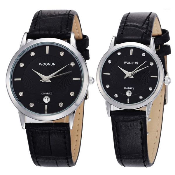 

2020 new couple watches for lovers pair men and women leather strap quartz-watch woman's man's ultra thin watch1, Slivery;brown