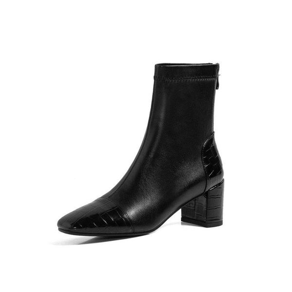 

2021 new square toe autumn winter boots pu leather zipper women shoes square heel casual party ankle boots size 34-43, Black