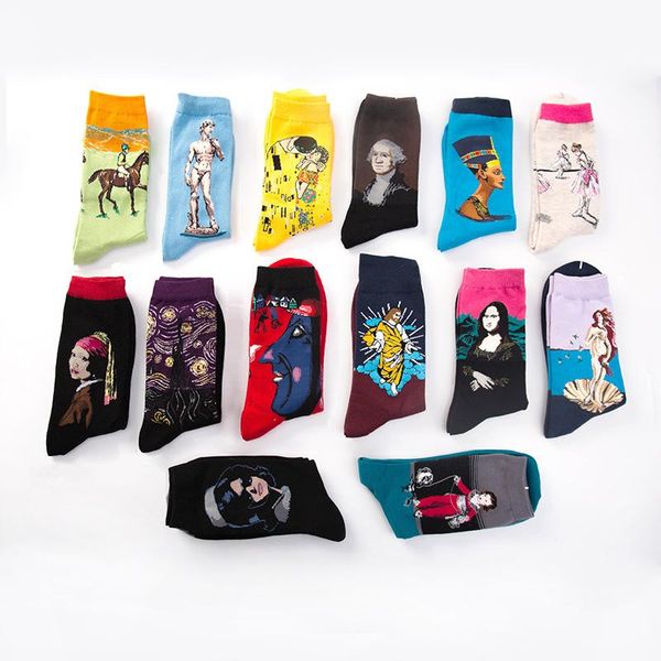 

painting sock men's art socks creative black crew casual thermal cotton sox warm autumn winter classic skarpetki