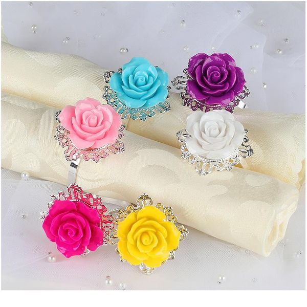 

6/12pcs colorful acrylic rose flower crafts napkin ring for wedding party restaurant l banquet serviett qylwbz