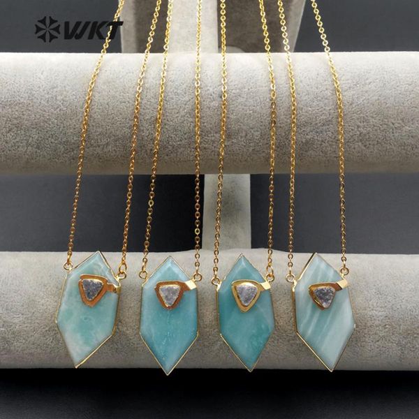 

wt-bn1067 wkt fashion natural stone necklace with tiny druzy stone decoration necklace in geometic shape pendant, Silver
