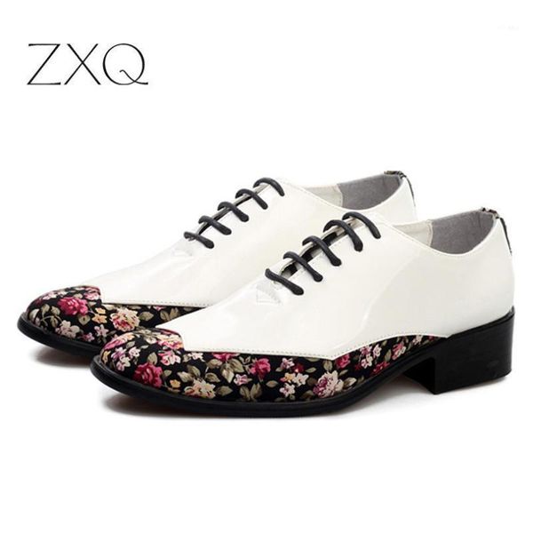 

dress shoes 2021 trend fashion pointed toe men patent leather floral pattern oxfords for party1, Black