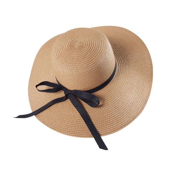 

women's wide brim summer beach sun hat lady straw floppy, Black;white