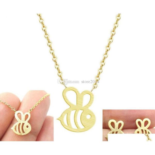 

fashion hollow little bee pendant bracelet earrings & necklace jewelry sets gold & silver plated women girl necklaces valentine's day b, Black