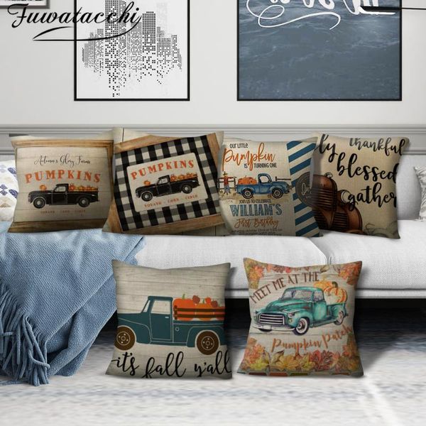 

fuwatacchi linen cushion cover car pattern printed pillow covers for home sofa decorative pillow case 45x45cm farmhouse decor