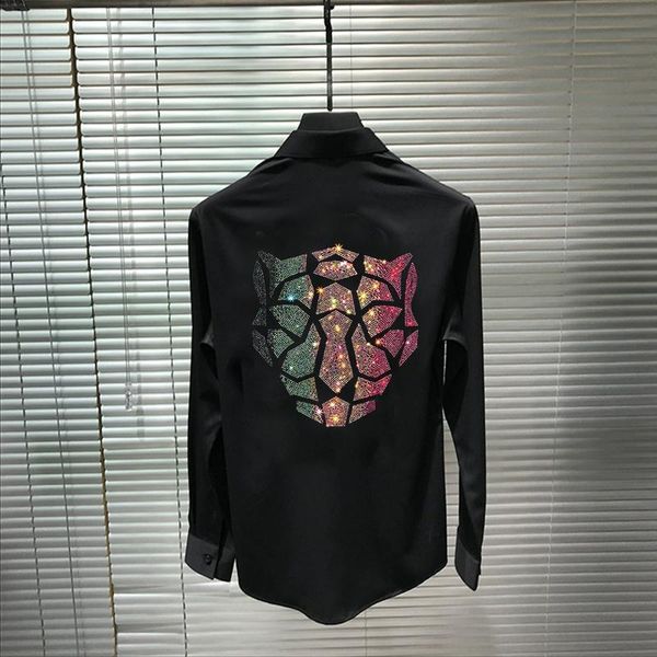 

pure cotton breathable men's brand shirt animal pattern drilling plus size 5xl slim comfortable fashion long sleeves, White;black
