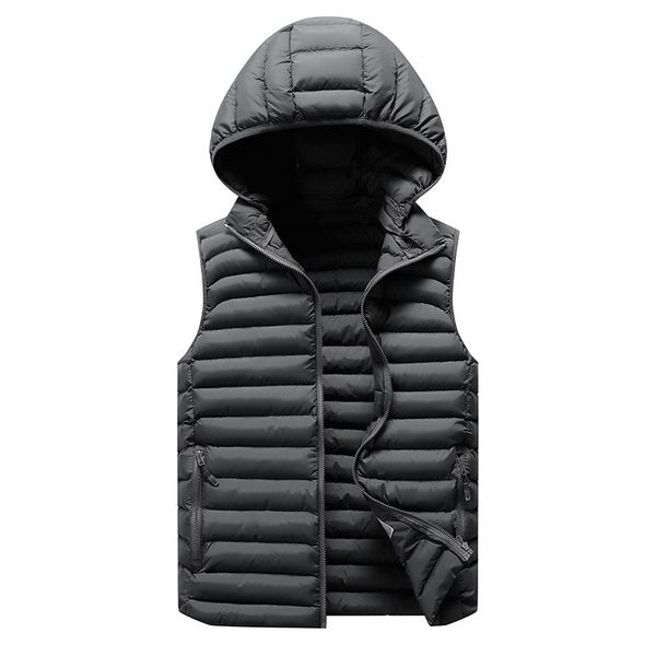 

2021 new men winter without sleeves jacket down man's with thick hood men's jackets cotton-padded work vest gilet homme k228 x0gy, Black;white