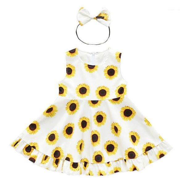 

children's print sunflower sleeveless dress sweet and cute little girl princess dress kids' toddler christmas party costumes1, Red;yellow