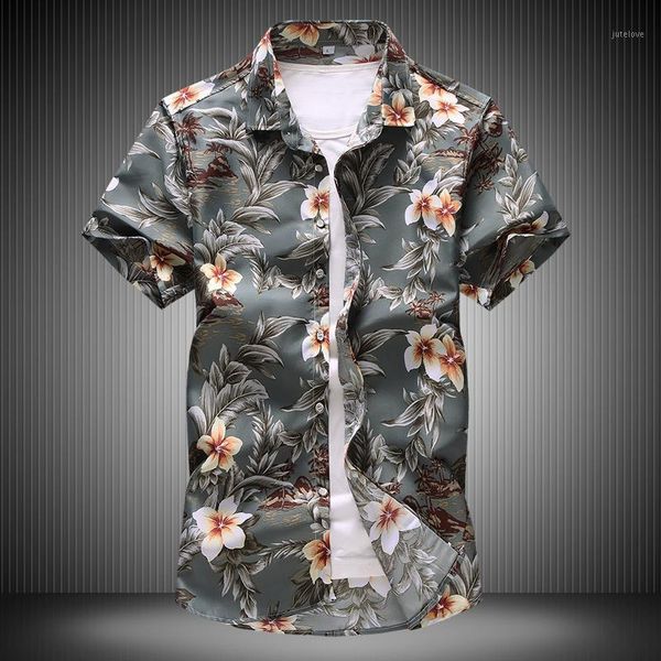 

gray great quality vacation men floral shirts short sleeve casual shirt 2020 summer hawaiian shirt blue plus szie 7xl 6xl 69151, White;black