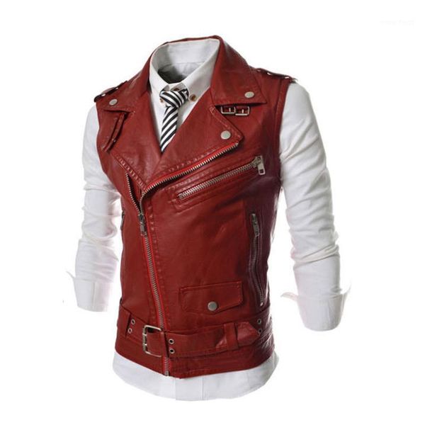 

idopy men vest black biker motorcycle biker waistcoat irregular male faux leather punk solid black rider sleeveless jacket vest1, Black;white