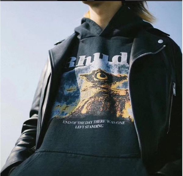 

новый rhude алмазный печати eagle pattern толстовку hip hop мужские женские высокого качества rhude черный пуловер толстовка, White;black