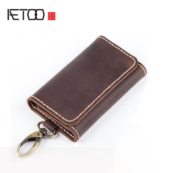

hbp aetoo mad horse leather hand-stitched key bag, leather hand-made multi-function card bag, leather men's waist-mounted key bag, Red;blue