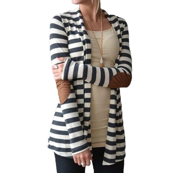 

new 2021 striped cardigans women autumn casual long sleeve female knitted striped cotton sweater ladies elbow patchwork coat, White;black