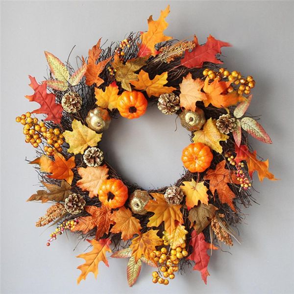 60 centimetri di Halloween Ringraziamento Maple Wreath Door Hanging Ornamenti di vite di Halloween Halloween Berry Vine Y200111