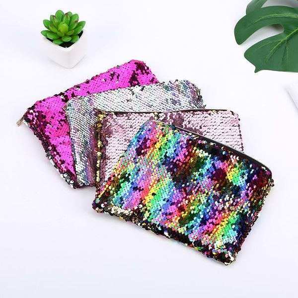 

gold zipper double-sided sequin pencil case makeup bag