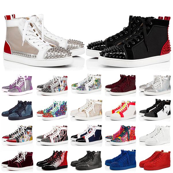 

fashion red bottoms mens sneakers studded spikes suede leather women platform luxurys designer shoes casual shoe ssize 47, Black