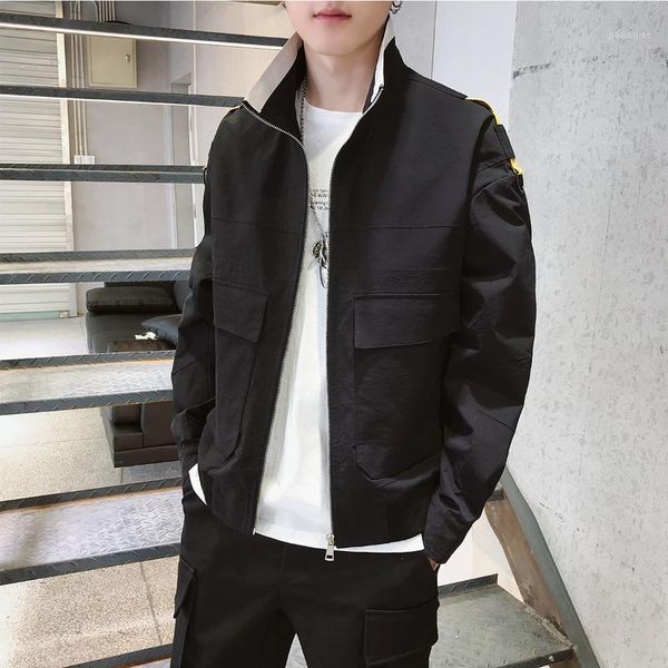

coat men's autumn leisure loose student sports jacket clothes men's wear white retro modern cloth fashion gg50jk1, Black;brown