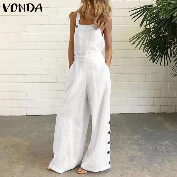 

women summer sleeveless rompers vonda casual loose solid party playsuits femme backless office overalls 5xl jumpsuits 201007, Black;white