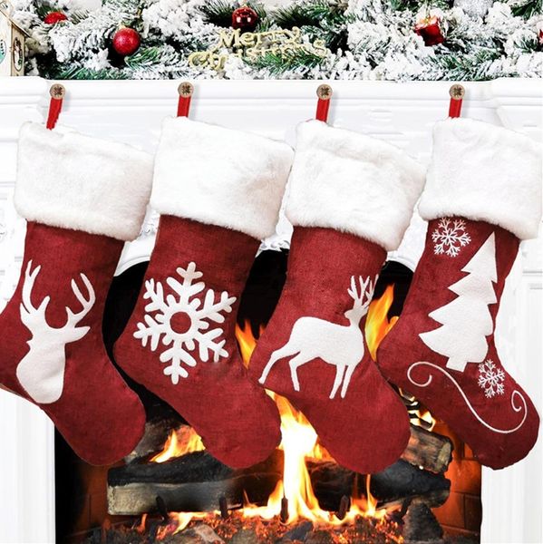 

red elk chrismas stocking christmas trees decoration pendent candy gifts bag deer snowflakes long socks chrismas socks storage bags cz101201