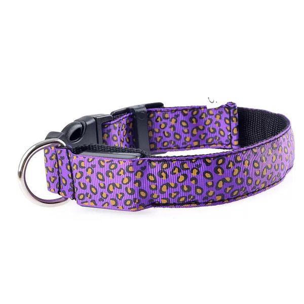Leoparden-LED-Hundehalsband, einfarbig, Nylon, für Hunde und Haustiere, blinkende Nachtbeleuchtung, Leine, Halskette, verstellbare Halsbänder