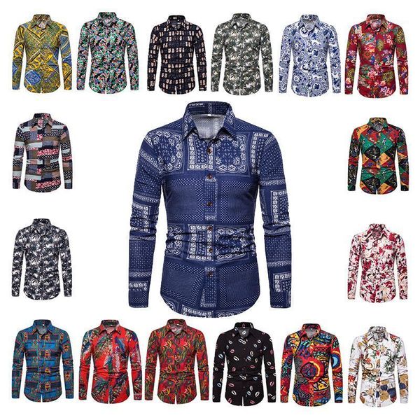 

2020 popular floral printed men casual shirts classic men dress shirt men's long sleeve brand new fashion spring autumn shirts1, White;black