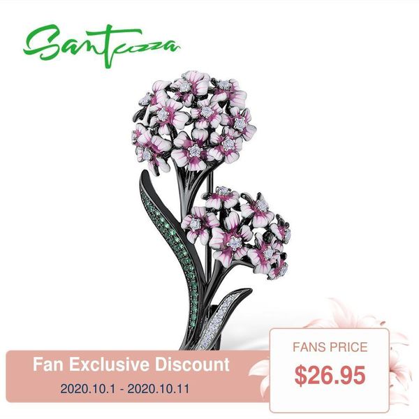 

santuzza silver brooch for women authentic 925 sterling silver babysbreath flower ball brooch fashion jewelry handmade enamel 201009, Gray