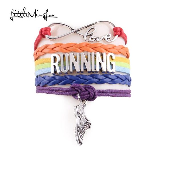 

charm bracelets little minglou infinity love running bracelet shoes leather rope warp men & bangles for women jewelry, Golden;silver