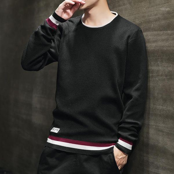 

sweater men's 2020 winter thick loose knitted pullovers male casual solid long-sleeves pullover homme men clothing1, White;black