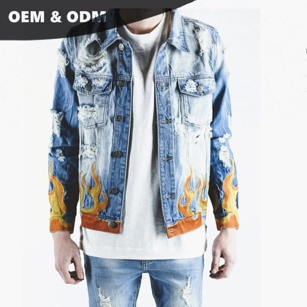 

oem trucker damaged embroidered jeans jacket