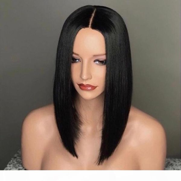 

2x4 short bob wig lace closure wig human hair wigs for women 130% brazilian remy hair pre plucked baby bleached knots jko, Black;brown